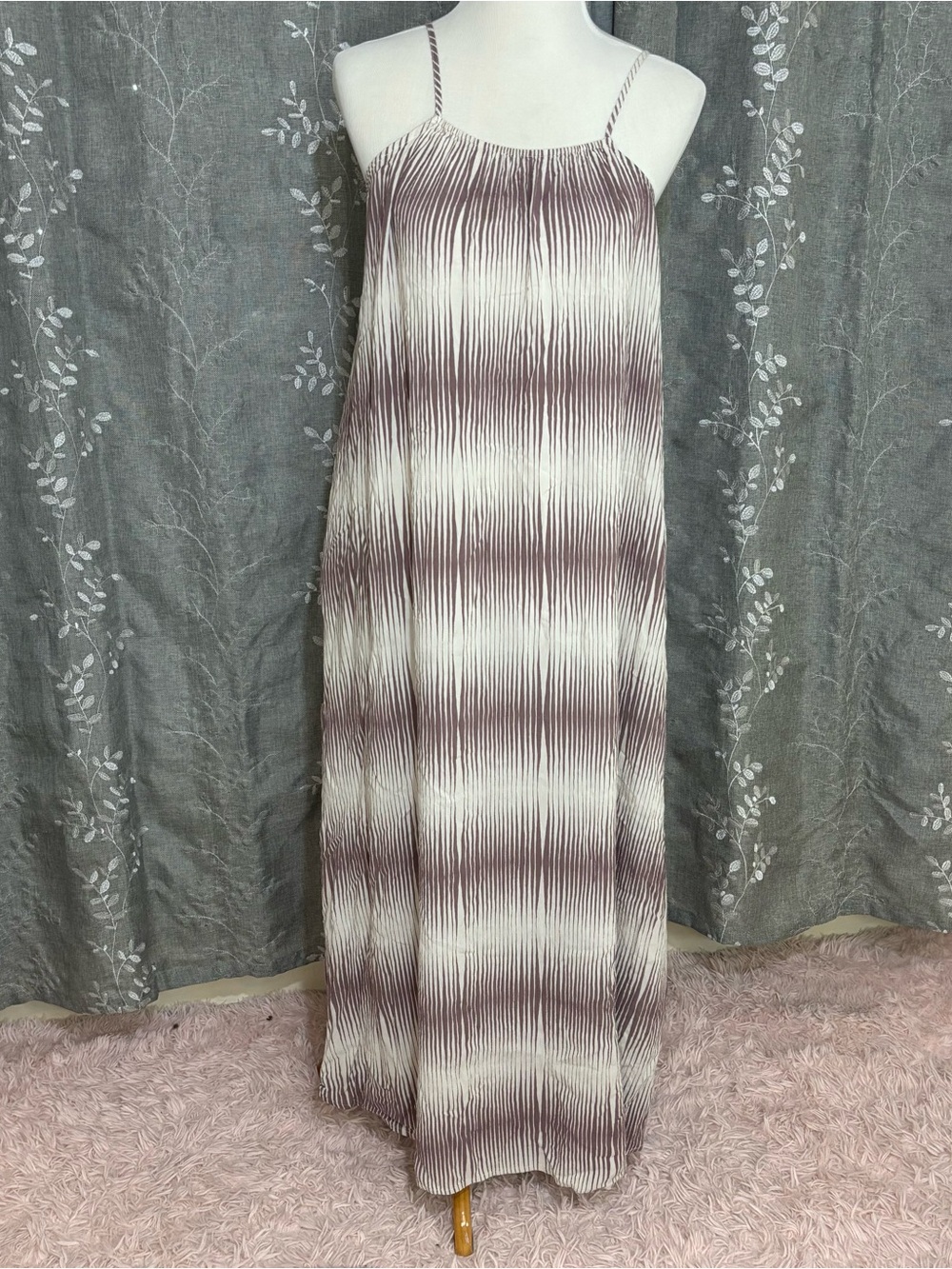 a new day Striped Pleated Maxi Dress — Mauve & White
